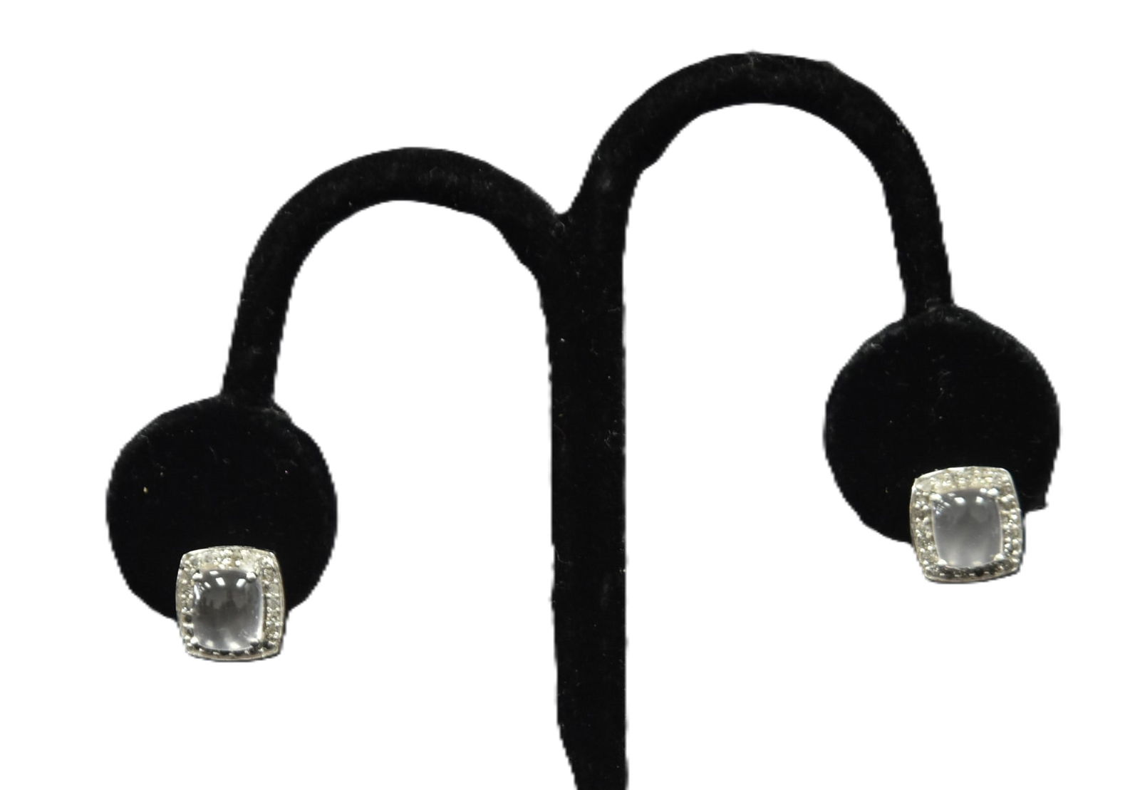 PAIR 10kt MOONSTONE & DIAMOND EARRINGS (1 of 11)