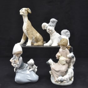 (4) LLADRO DOG THEME FIGURINES