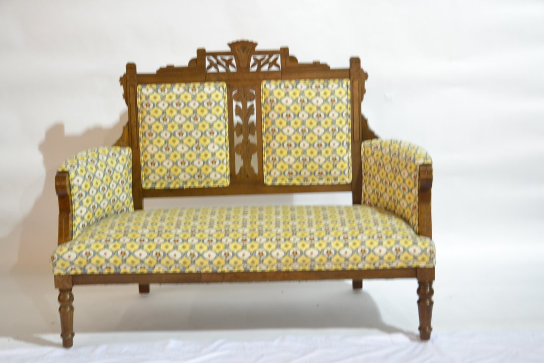 376 VICTORIAN EASTLAKE WALNUT SETTEE 54" x 40"