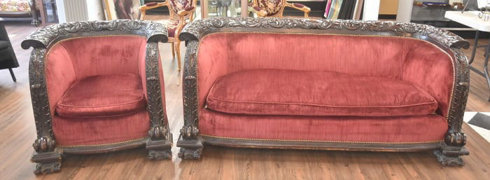 RJ HORNER CARVED MAHOGANY PARLOR SET