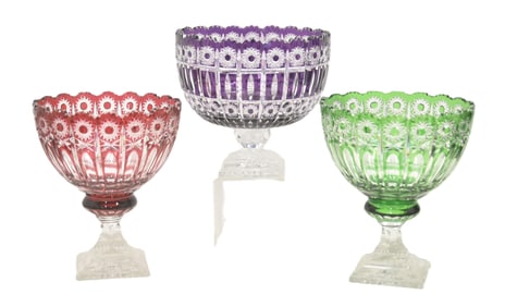 (3) CZECH CUT TO CLEAR PEDESTAL BOWLS