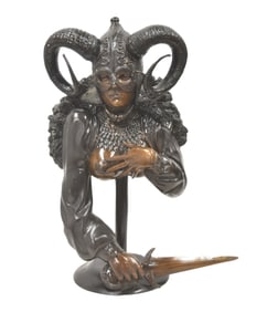 LARGE BRONZE VALKYRIE WITH RAM HORNS