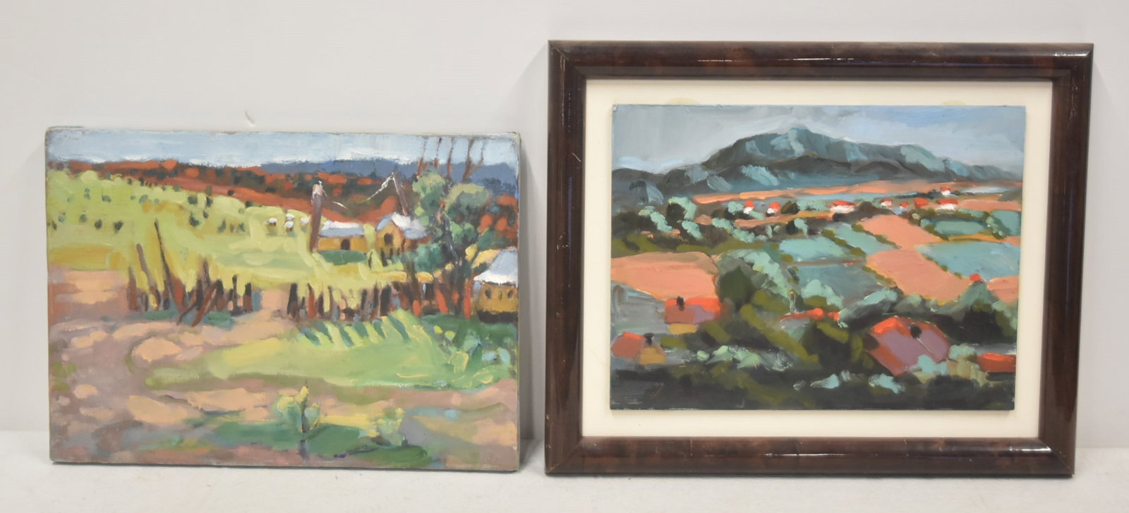 (2) CAROLYN TER POORTEN OIL PAINTINGS: CAROLYN TER POORTEN (SOUTH CAROLINA, 1943-2017) OIL ON CANVAS NEW MEXICO LANDSCAPE , SIGNED LOWER LEFT - / CAROLYN TER POORTEN OIL ON BOARD NEW MEXICO LANDSCAPE - LARGEST IS 12" x 9" ; 10" x 13" FRAME