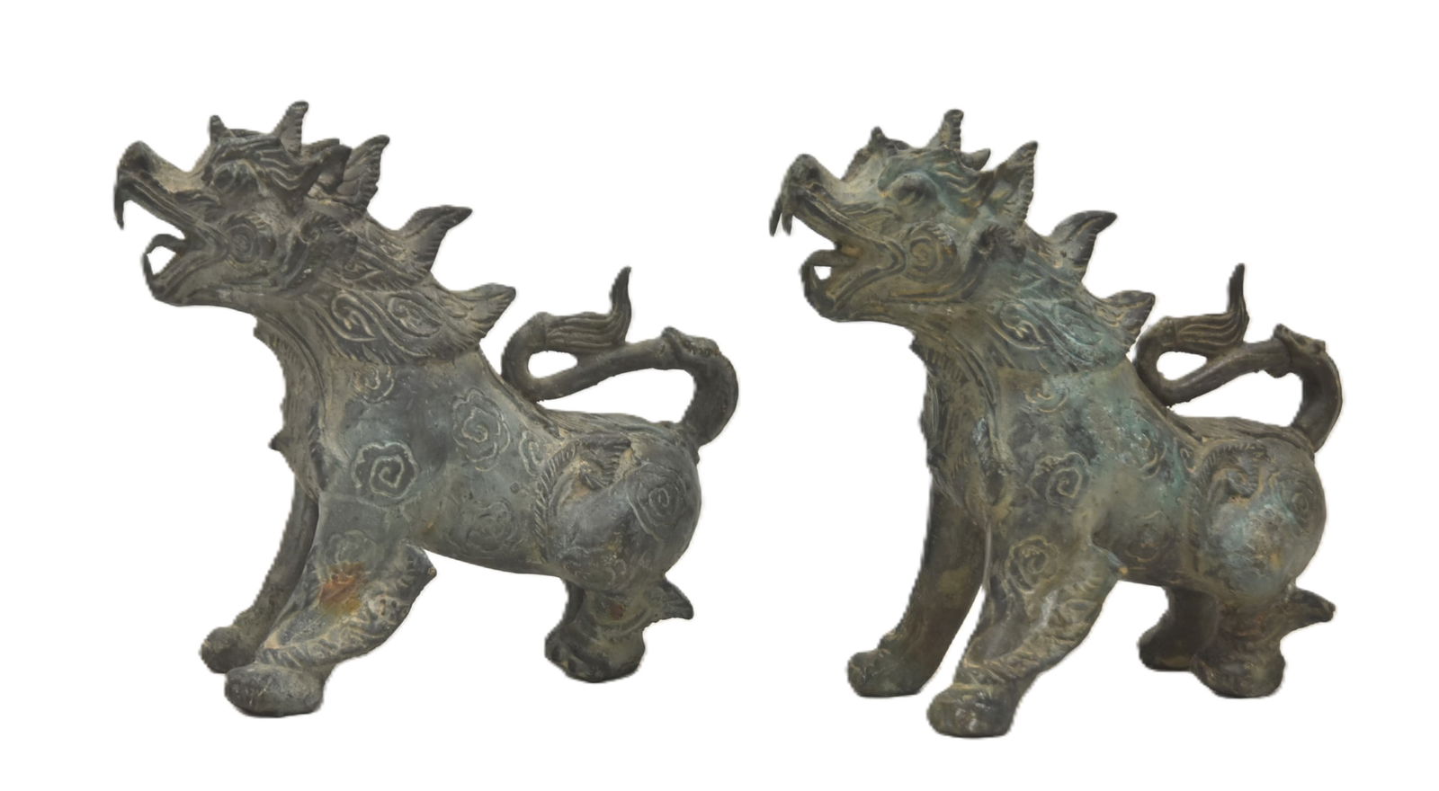 PAIR ASIAN BRONZE TEMPLE DOGS (1 of 8)