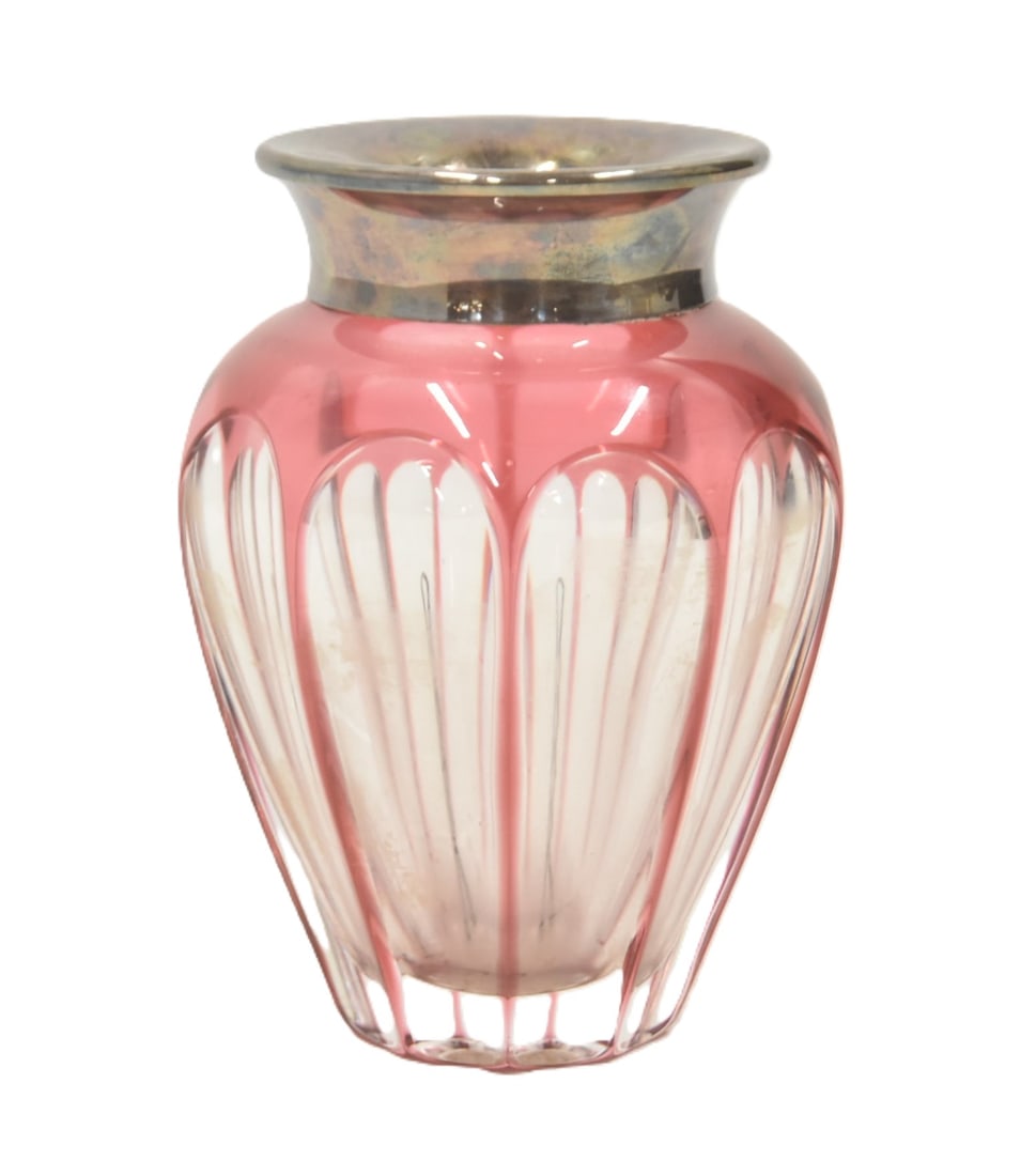 ASPREY CRANBERRY OVERLAY & STERLING VASE (1 of 8)