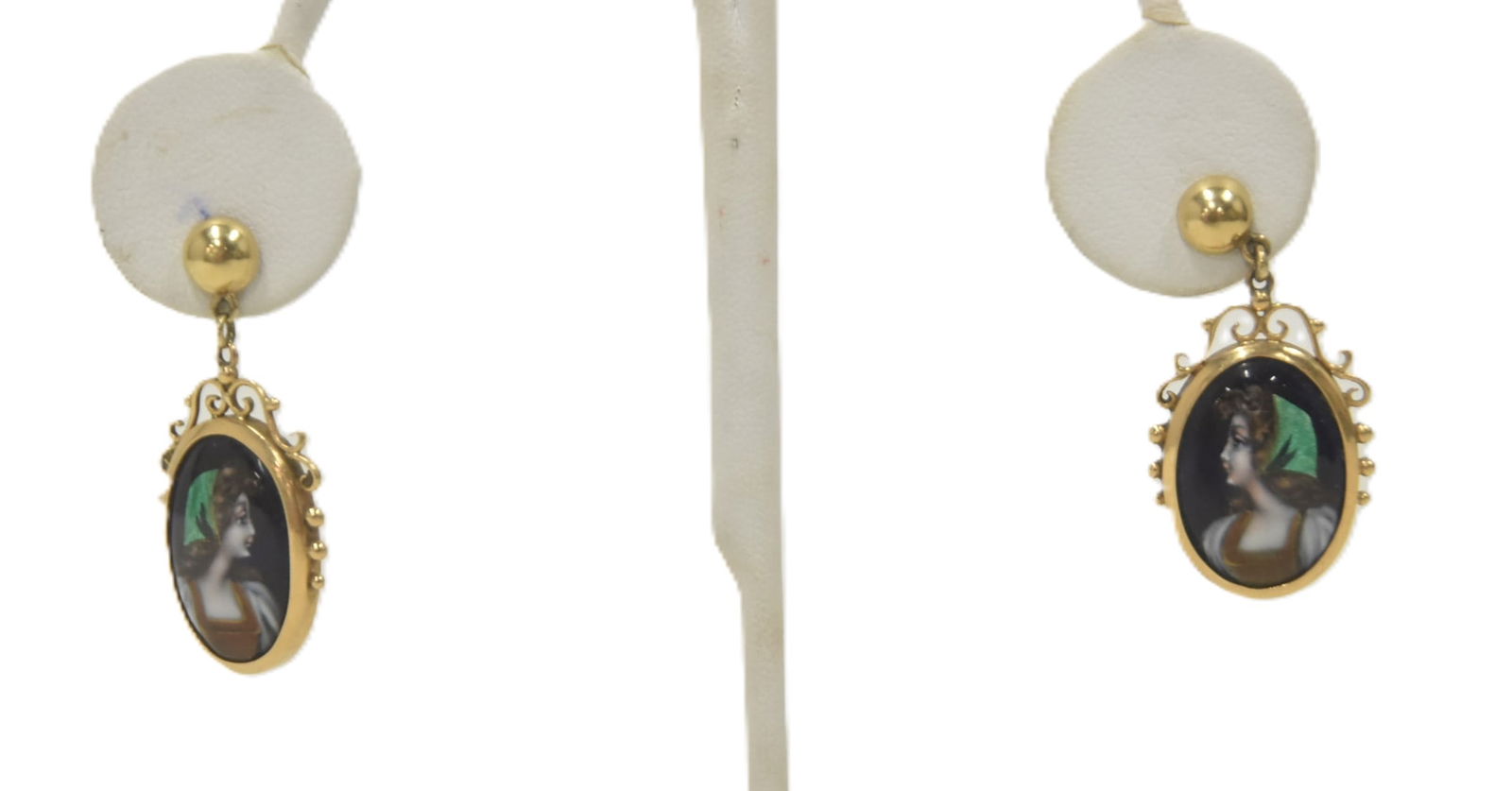 PAIR OF 14kt GOLD & FRENCH ENAMEL EARRINGS (1 of 8)