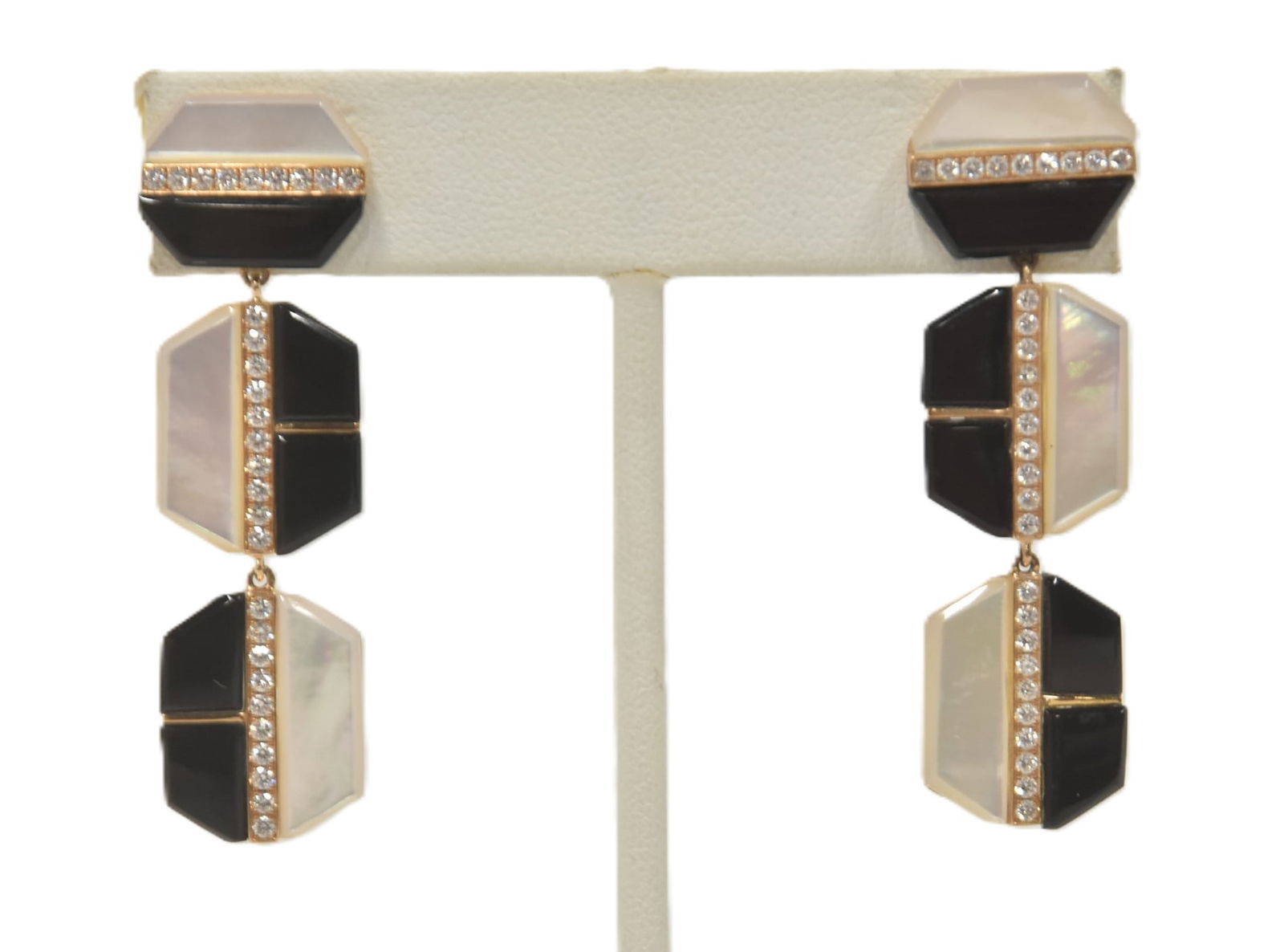 (Pr)  ART DECO 18kt DIAMOND , ONYX M.O.P EARRINGS (1 of 7)