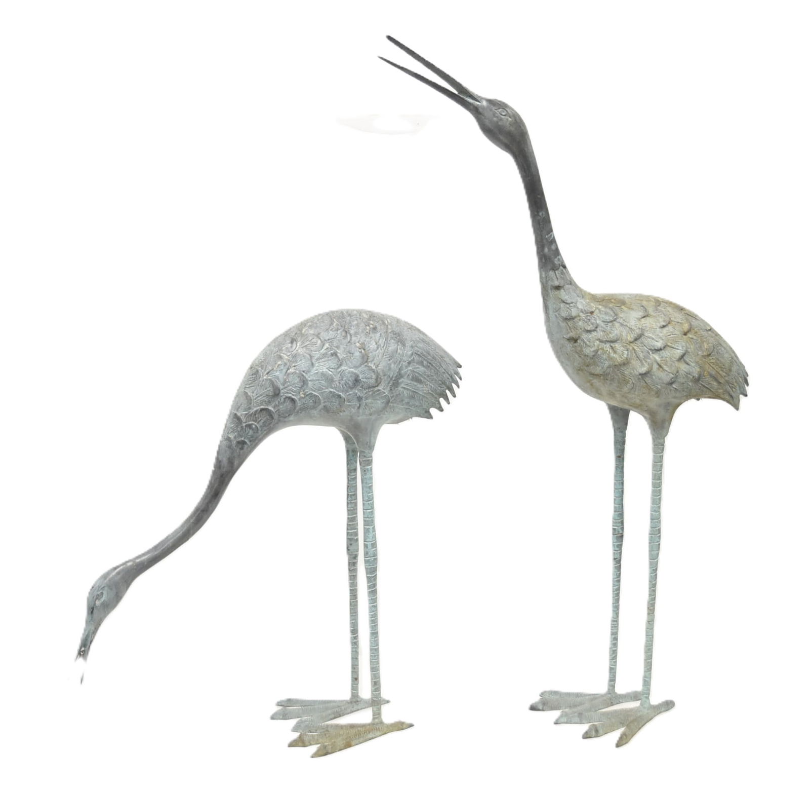 PAIR GREEN PATINATED OUTDOOR GARDEN CRANES (1 of 12)
