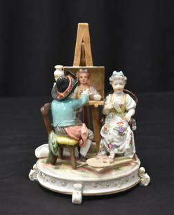 RICHARD ECKERT GERMAN PORCELAIN ARTIST GROUP: RICHARD ECKERT & Co. GERMAN PORCELAIN GROUP OF AN ARTIST AND HIS MODEL - 5" x 7"