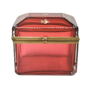 ANTIQUE CRANBERRY GLASS DRESSER BOX