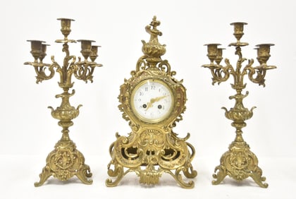 (3)pc FRENCH STYLE BRONZE CLOCK SET
