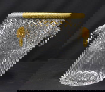 FRENCH ? CRYSTAL & BRONZE CHAMPAGNE BUCKET: FRENCH ? CRYSTAL & BRONZE CHAMPAGNE BUCKET WITH RAM HEADS - 9 1/2" x 9"small chip off the bottom rim ...size of a pen tip
