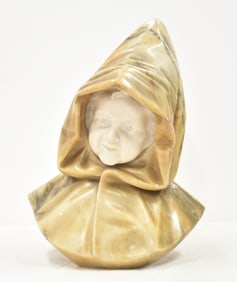 BESJI , ALABASTER & MARBLE BUST OF CLOAKED BOY