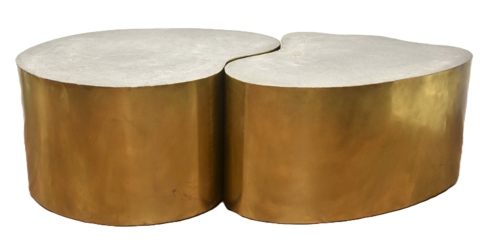 SILAS SEANDEL , PAIR OF FREE FORM COFFEE TABLES: SILAS SEANDEL , PAIR OF BIOMORPHIC FREE FORM ORGANIC COFFEE TABLES WITH PATINATED BRONZE & BRUSHED STEELCOFFEE TABLES BEING RAISED ON CASTORS ; , SIGNED SILAS SEANDEL (AMERICAN,NEW YORK , b. 1937) MID