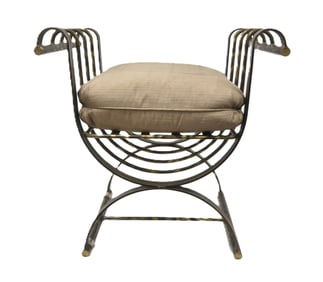 ANTIQUE IRON CURULE BENCH WITH CUSHION