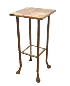 BRONZE & ONYX PEDESTAL TABLE WITH ANIMAL HEAD FEET