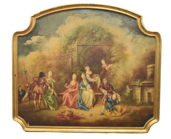 LARGE OIL ON PANEL BOUCHER STYLE FIGURES DANCING