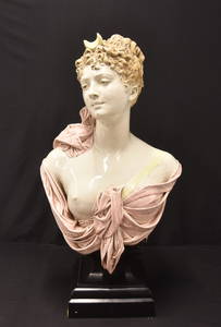 CHOISY LE ROI FRENCH FAIENCE BUST OF DIANA - 31"