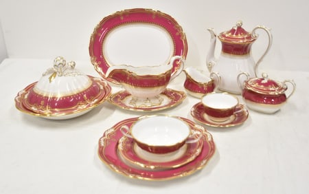 SPODE LANCASTER CRIMSON DINNER SET FOR (12)