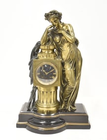 FRENCH BRONZE & MARBLE FIGURAL MANTLE CLOCK