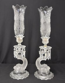(Pr) BACCARAT FROSTED CRYSTAL DOLPHIN CANDLESTICKS