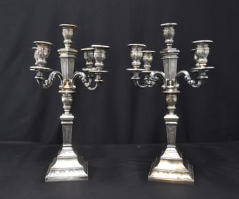 PAIR STERLING SILVER 5-LIGHT CANDELABRAS
