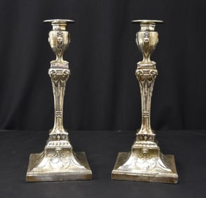 PAIR 19thC ENGLISH STERLING CANDLESTICKS