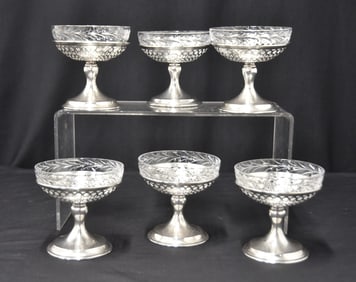 (6) STERLING SILVER & CRYSTAL DESSERT CUPS