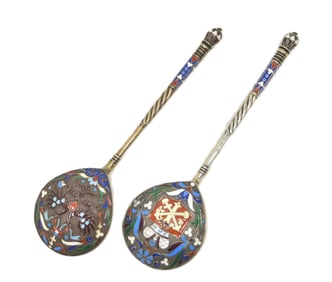 (2) FINE RUSSIAN SILVER & ENAMEL SPOONS