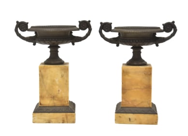 PAIR 18th - 19thC SIENA MARBLE & BRONZE GARNITURE