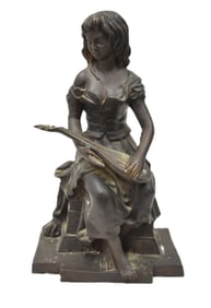 BRONZE SEATED GIRL WITH MANDOLIN