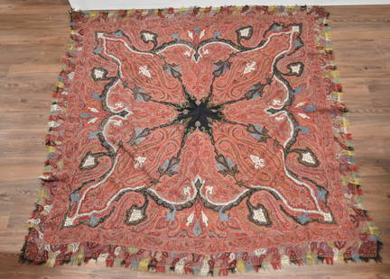 ANTIQUE HAND MADE PAISLEY - 66" x 66": ANTIQUE HAND MADE PAISLEY - 66" x 66" (SOME HOLES)