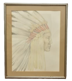 WATERCOLOR & PENCIL PORTRAIT OF INDIAN CHIEF