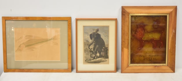 (2) ANTIQUE PRINTS & REVERSE LEO PAINTING