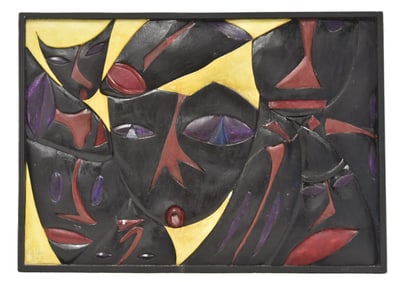 MODERNIST SCULPTURAL WALL PLAQUE OF CATS