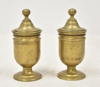 PAIR OF BRASS URNS WITH GLASS LINERS