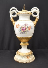 LARGE MEISSEN PORCELAIN SNAKE HANDLE URN