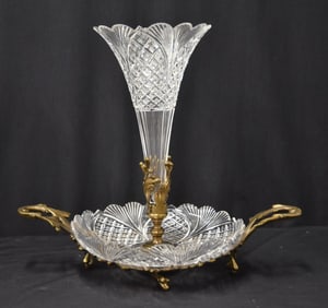 2-PART GILDED BRONZE & CUT GLASS EPERGNE