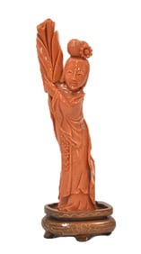 ANTIQUE CHINESE CORAL GEISHA GIRL