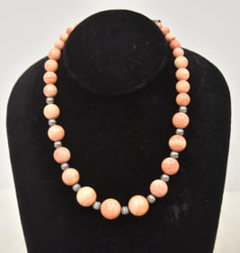 SILVER & CORAL BEAD NECKLACE