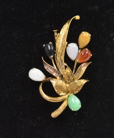 ANTIQUE 14kt GOLD FLOWER FORM PIN BROOCH
