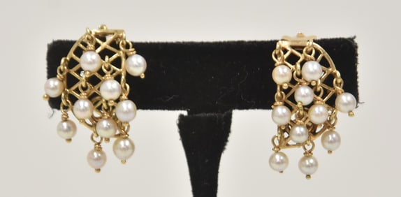 (Pr) 14kt GOLD & PEARL CLUSTER EARRINGS