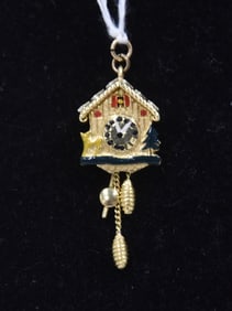 18kt GOLD & ENAMEL CUCKOO CLOCK PENDANT