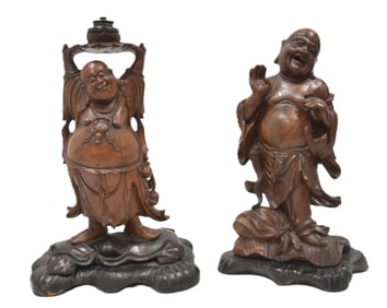 (Pr) ANTIQUE CARVED WOOD BUDDHA HOTEI SCULPTURES