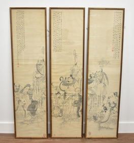 (3) LARGE HAND PAINTED CHINESE SCROLLS