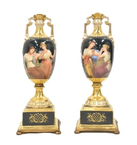 PAIR ROYAL VIENNA PORCELAIN CABINET URNS