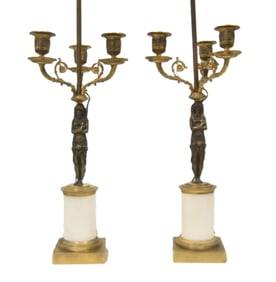 (Pr) EGYPTIAN REVIVAL BRONZE CANDELABRAS