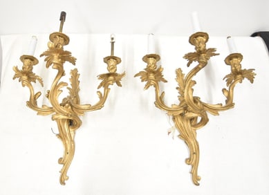 PAIR FRENCH LXV STYLE 3-LIGHT SCONCES