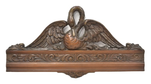LARGE CARVED MAHOGANY SWAN WALL ELEMENT