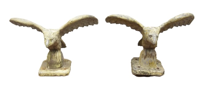 PAIR LARGE ANTIQUE IRON EAGLES